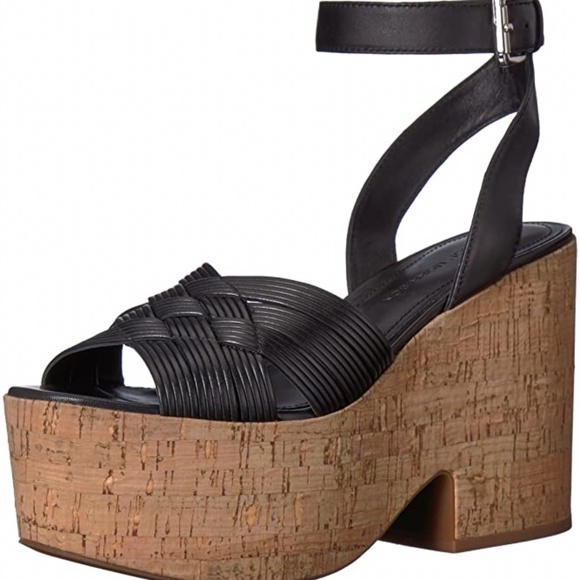 Sigerson Morrison Becca Black Leather Cork Wedge Sandal Ankle Strap Platform 9.5 - Picture 6 of 16